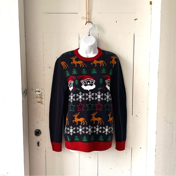 Ugly Christmas Sweater Holiday Santa Reindeers Snow Flakes Trees Stars - Picture 12 of 12